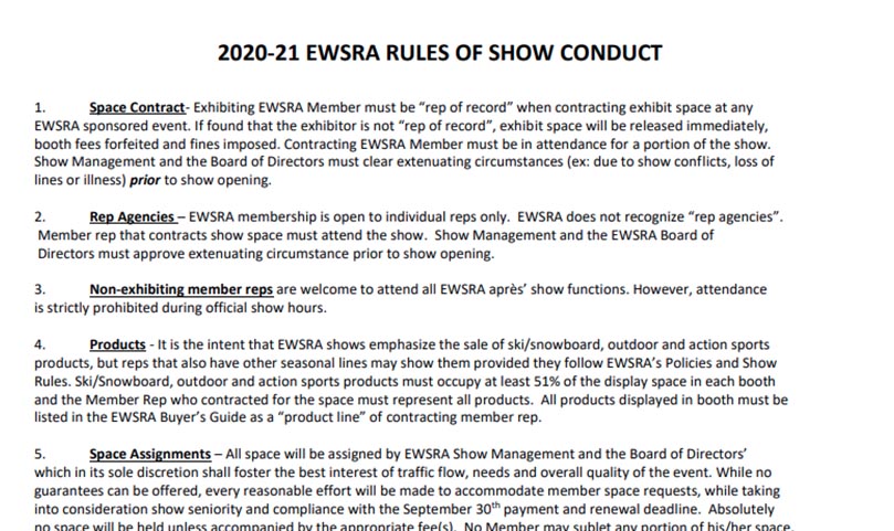 2020 21 EWSRA Show Rules