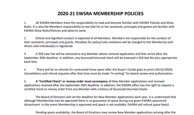 2020 21 EWSRA Membership Policies